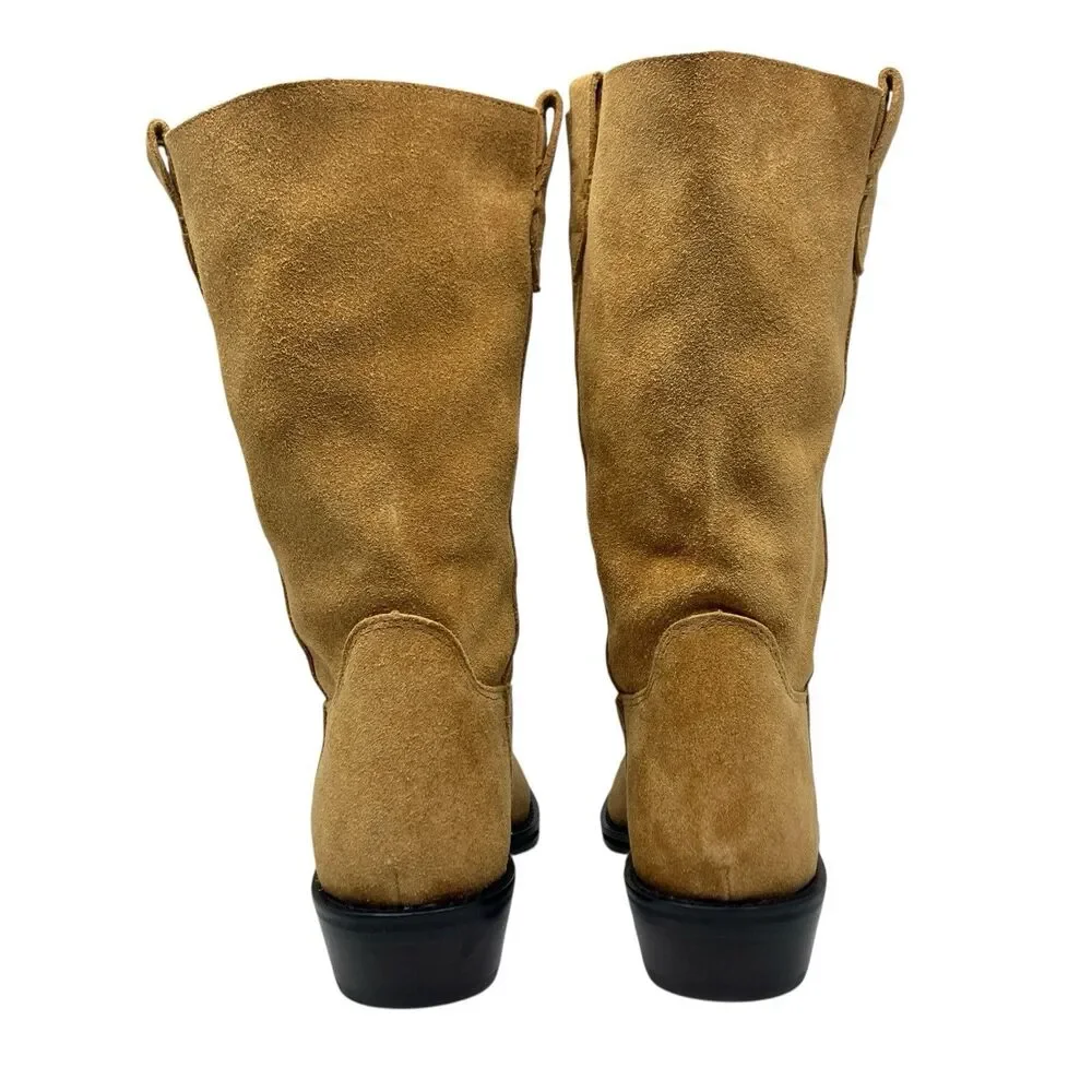 J Crew Tan Suede Mid Calf Pull On Western Boots‎ Leather Luxury Womens 7